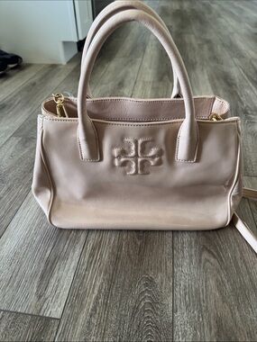 Tory Burch Charlie Patent Leather Light Oak Satchel